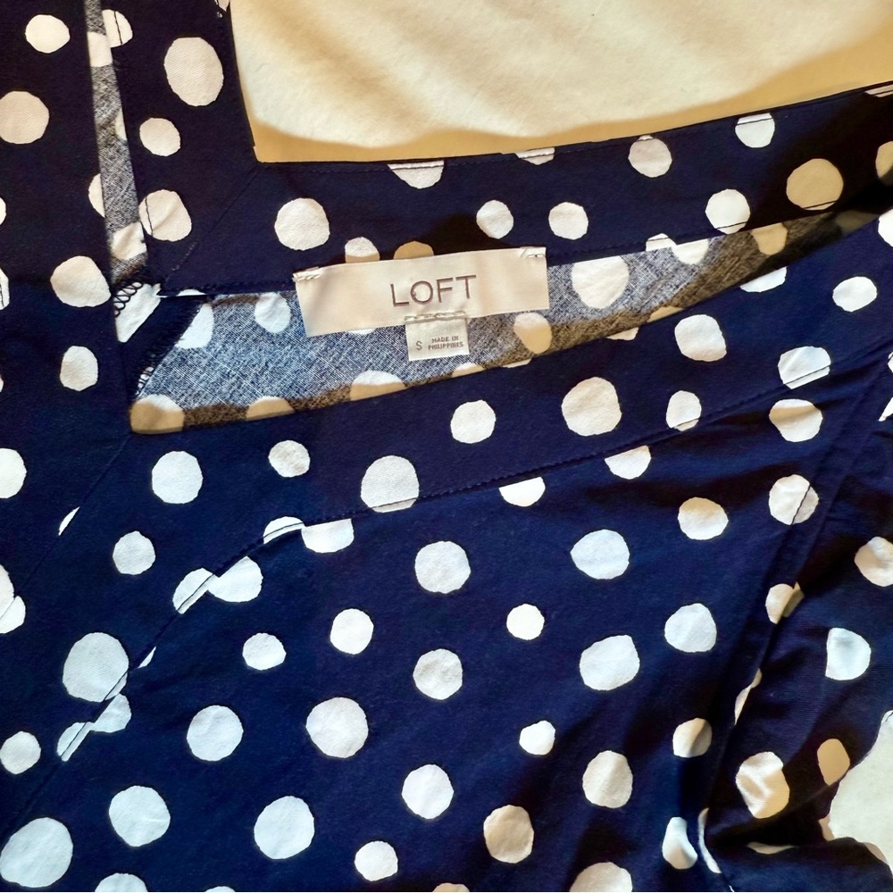 LOFT Navy Polka Dot Blouse - Picture 3 of 6